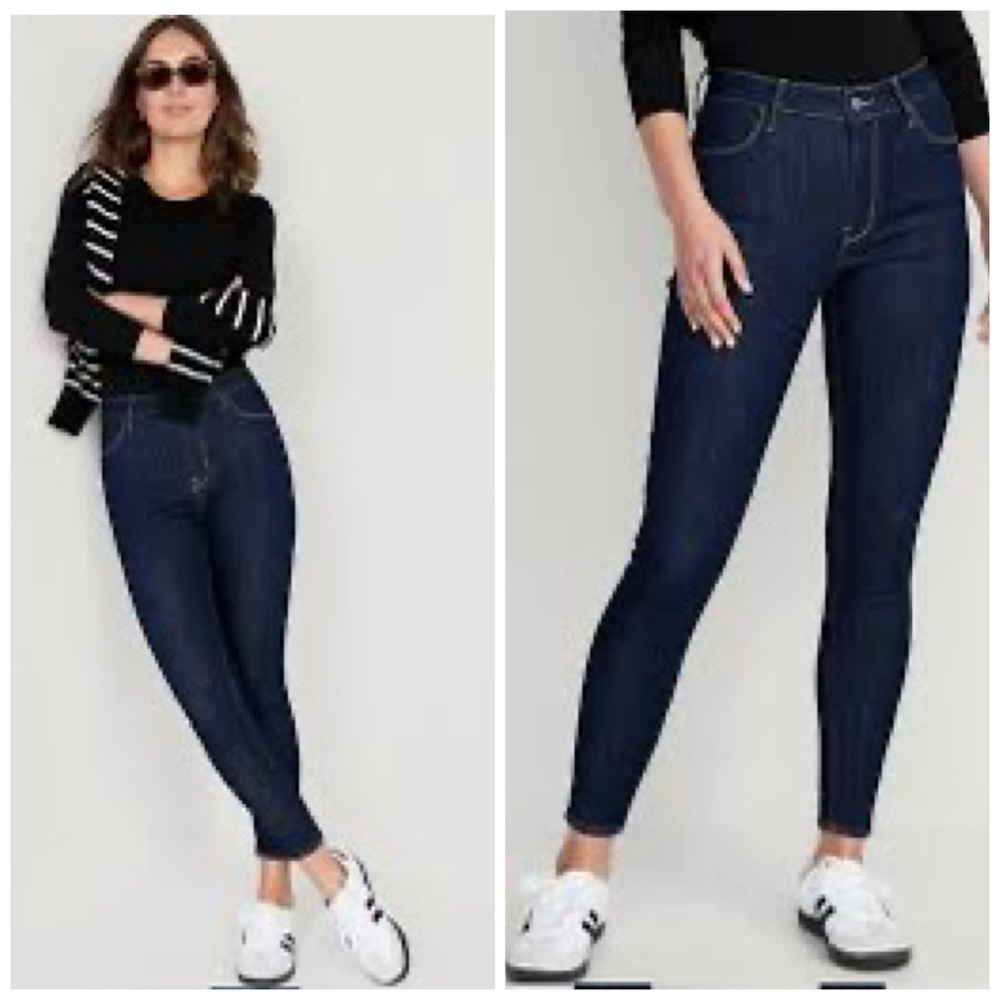 Old Navy Women Jean Pants 2 High Rise Super Skinny Dark Wash Stretch Blue